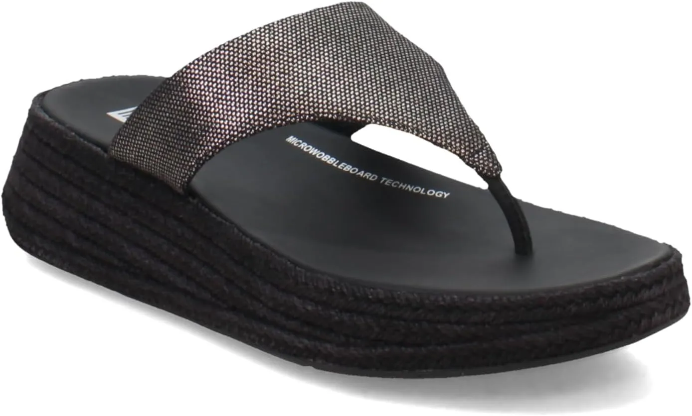 FitFlop Women's F-Mode Espadrille Glitz-Canvas Flatform Toe-Thongs Wedge Sandal
