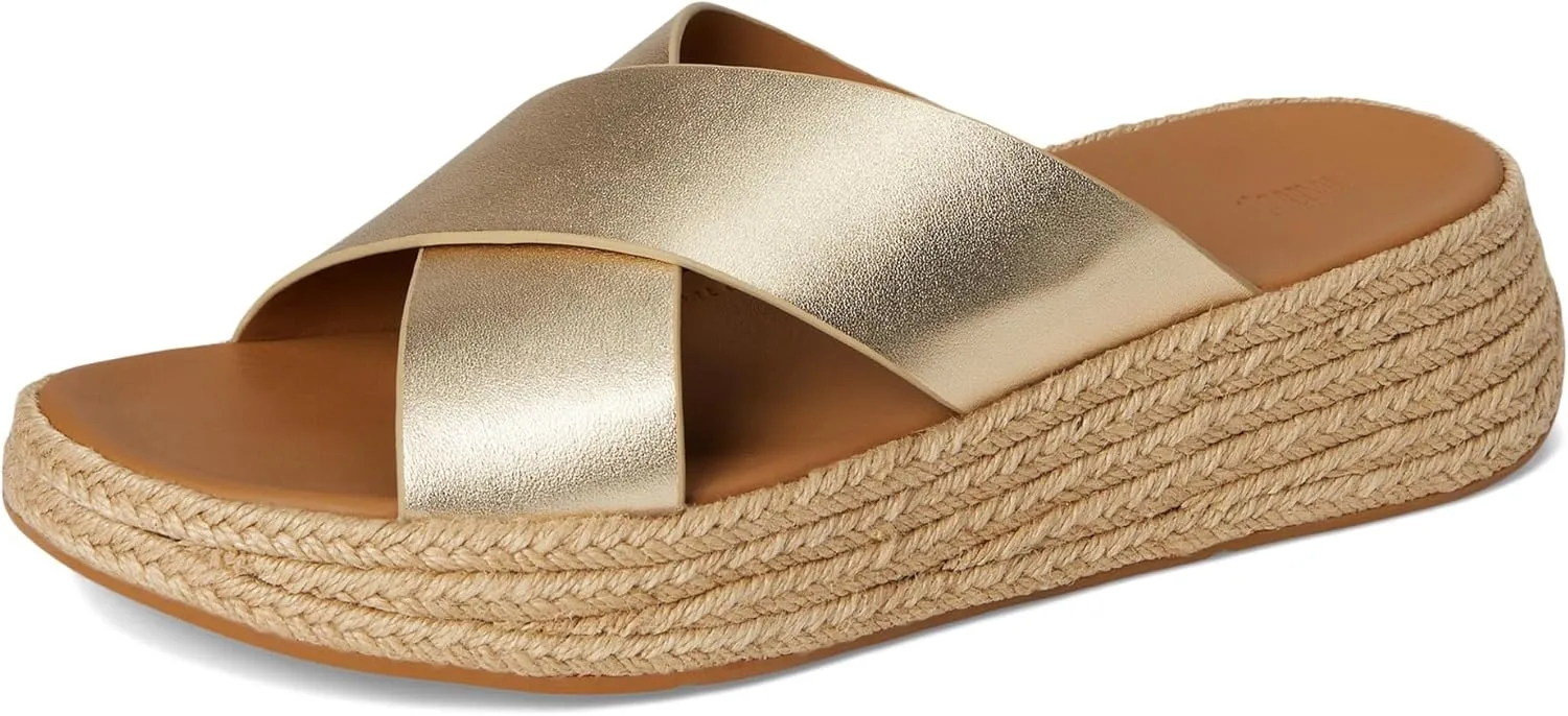 FitFlop Women's F-Mode Espadrille Leather Flatform Cross Slides Wedge Sandal