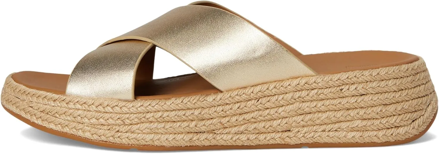 FitFlop Women's F-Mode Espadrille Leather Flatform Cross Slides Wedge Sandal