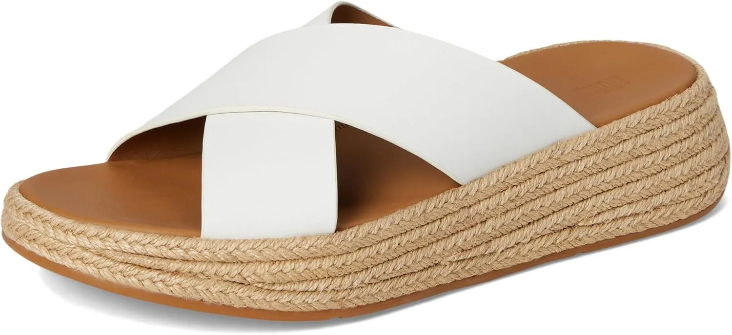 FitFlop Women's F-Mode Espadrille Leather Flatform Cross Slides Wedge Sandal