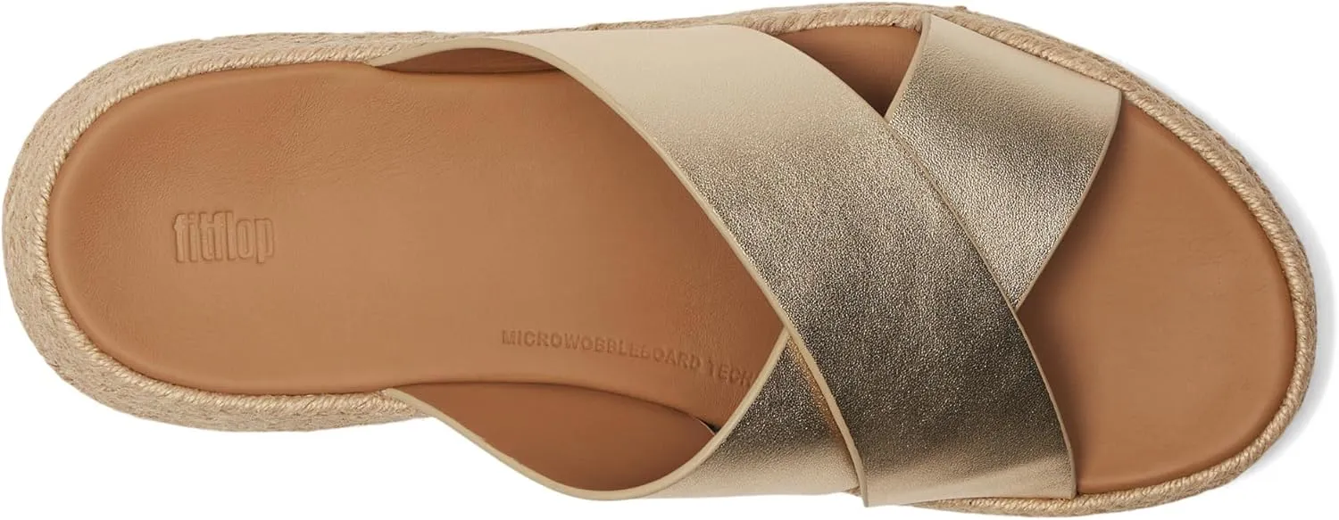 FitFlop Women's F-Mode Espadrille Leather Flatform Cross Slides Wedge Sandal