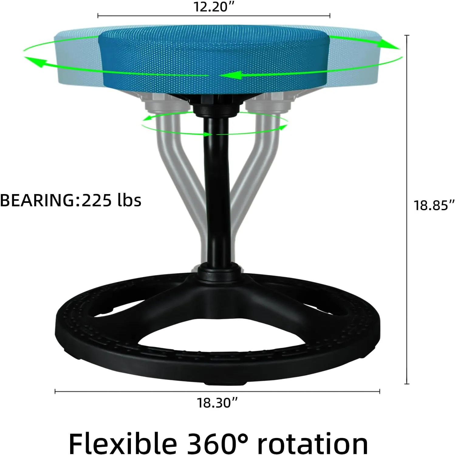 Fitness Seat, ADHD Chair Stool for Stability, Balance, Yoga, Office, School, Wellness, Active Sitting with Non-Slip Base and Washable Seat Cover-Blue
