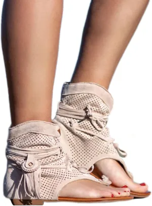 Flat Tassel Gladiator Sandals for Women Casual Summer Bohemian Back Strappy Fringe Sandals Dressy Flip Flops Thong Sandals
