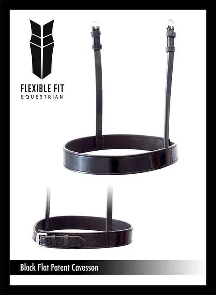 Flexible Fit Straight Flat Patent Show Cavesson - Black Noseband