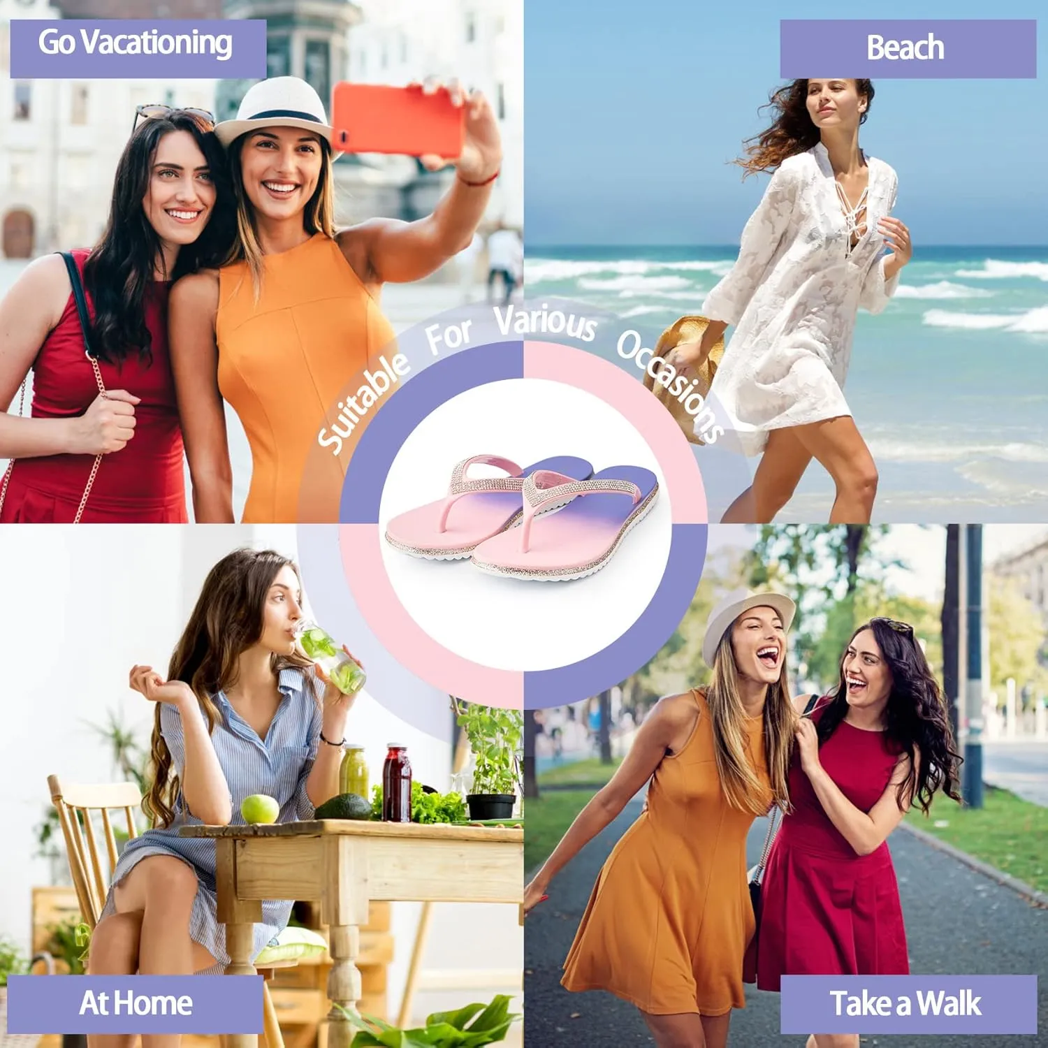 Flip Flops for Women.Comfortable Walking Flat Sandals.Beach Summer Casual Slide Sandals.Fashion Design for Indoor Outdoor