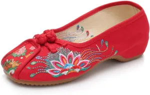 Floral Embroidered Shoes for Women Comfortable Round Toe Loafer Casual Mary Jane Ballet Flats Women's Handmade Flower Soft Canvas Shoes