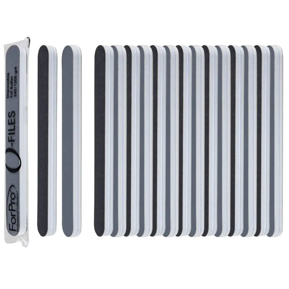 ForPro Professional Collection O-Files Fat Buffer, 240/1200 Grit, Double-Sided Manicure & Pedicure Nail Buffer, Individually-Wrapped, Disposable Nail File, 6” L x .75” W, 50-Count
