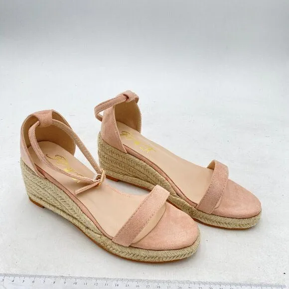 FOWT Light Pink Espadrille Ankle Straps Buckle Wedge Open Toe Platform Sandals