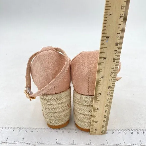 FOWT Light Pink Espadrille Ankle Straps Buckle Wedge Open Toe Platform Sandals