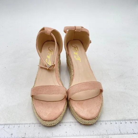 FOWT Light Pink Espadrille Ankle Straps Buckle Wedge Open Toe Platform Sandals