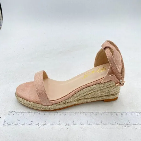 FOWT Light Pink Espadrille Ankle Straps Buckle Wedge Open Toe Platform Sandals