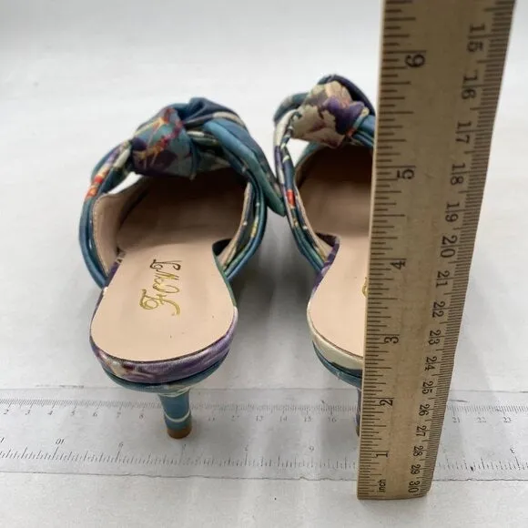 FOWT Pointed Toe Mules with Bow, Low Kitten Heel Backless Burnished Green Flower