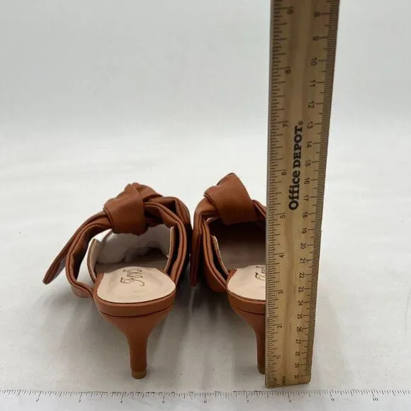 FOWT Pointed Toe Slip On Mules with Bow, Low Kitten Heel Backless Burnished Dres