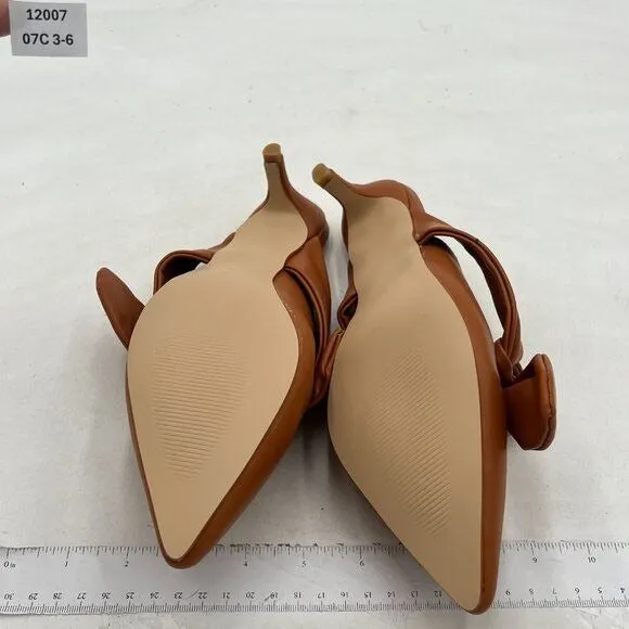FOWT Pointed Toe Slip On Mules with Bow, Low Kitten Heel Backless Burnished Dres
