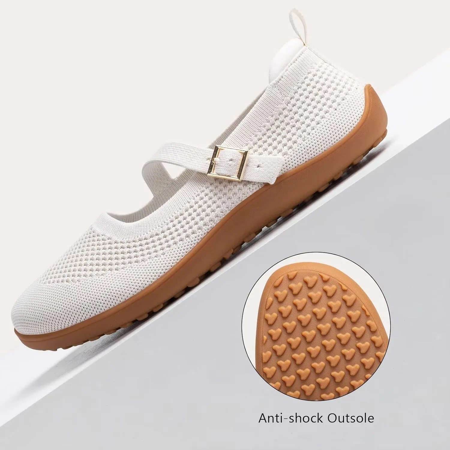 Frank Mully Women's Wide Width Flats Mary Jane Flat Comofortable Knit Ballet Flat Wide Toe Box Dress Shoes with Adjustable Straps