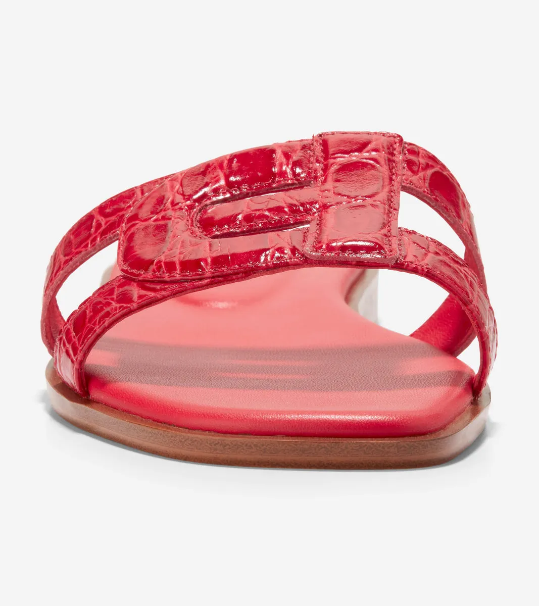 Free worldwide shipping Local shipping Leather Casual True Fashion Slip On Open Cole Chrisee Sandals Croco Toe Haan Red