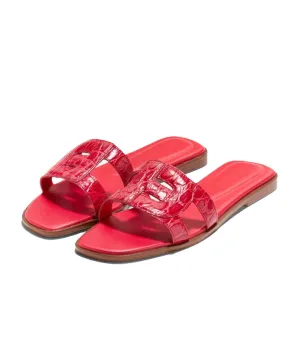 Free worldwide shipping Local shipping Leather Casual True Fashion Slip On Open Cole Chrisee Sandals Croco Toe Haan Red