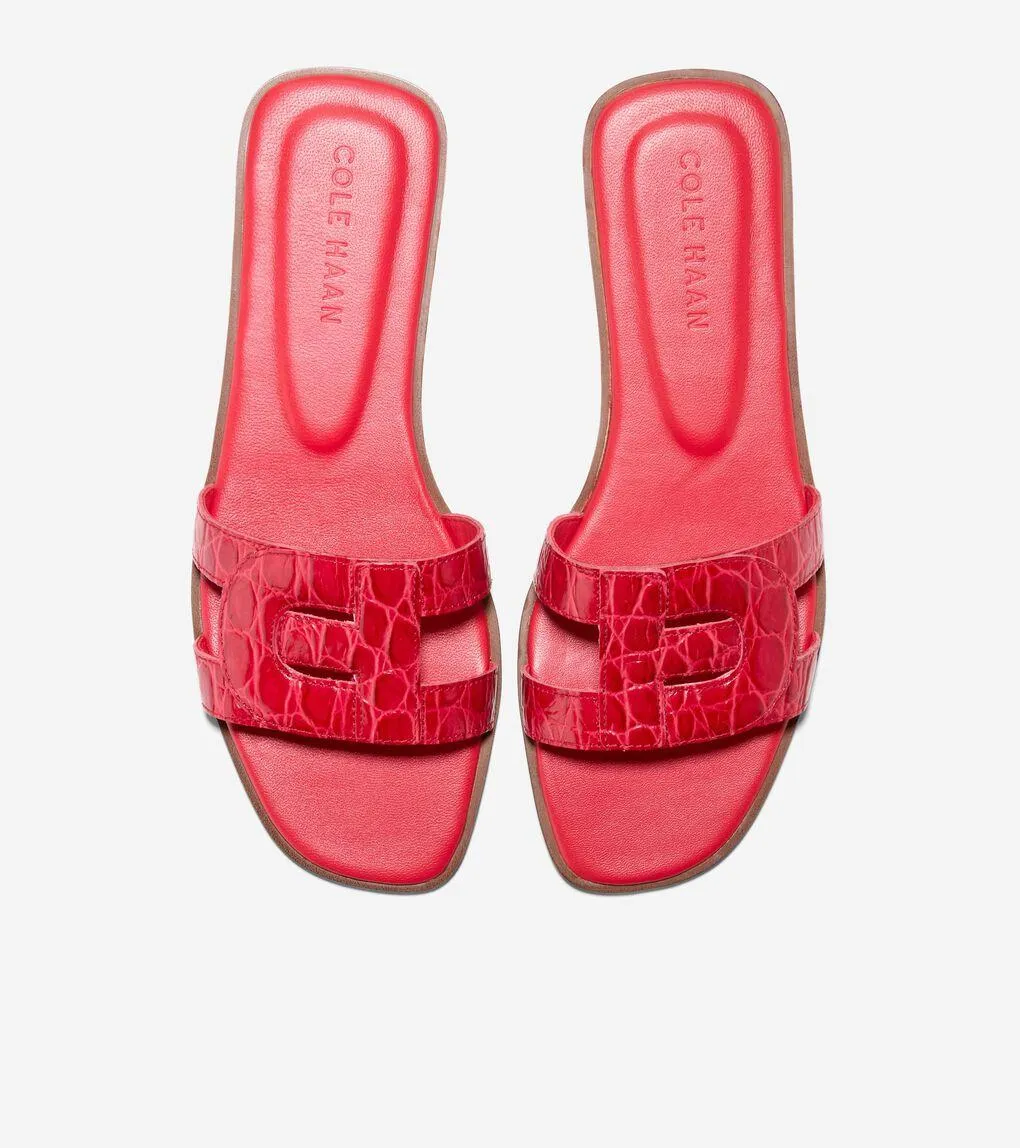 Free worldwide shipping Local shipping Leather Casual True Fashion Slip On Open Cole Chrisee Sandals Croco Toe Haan Red