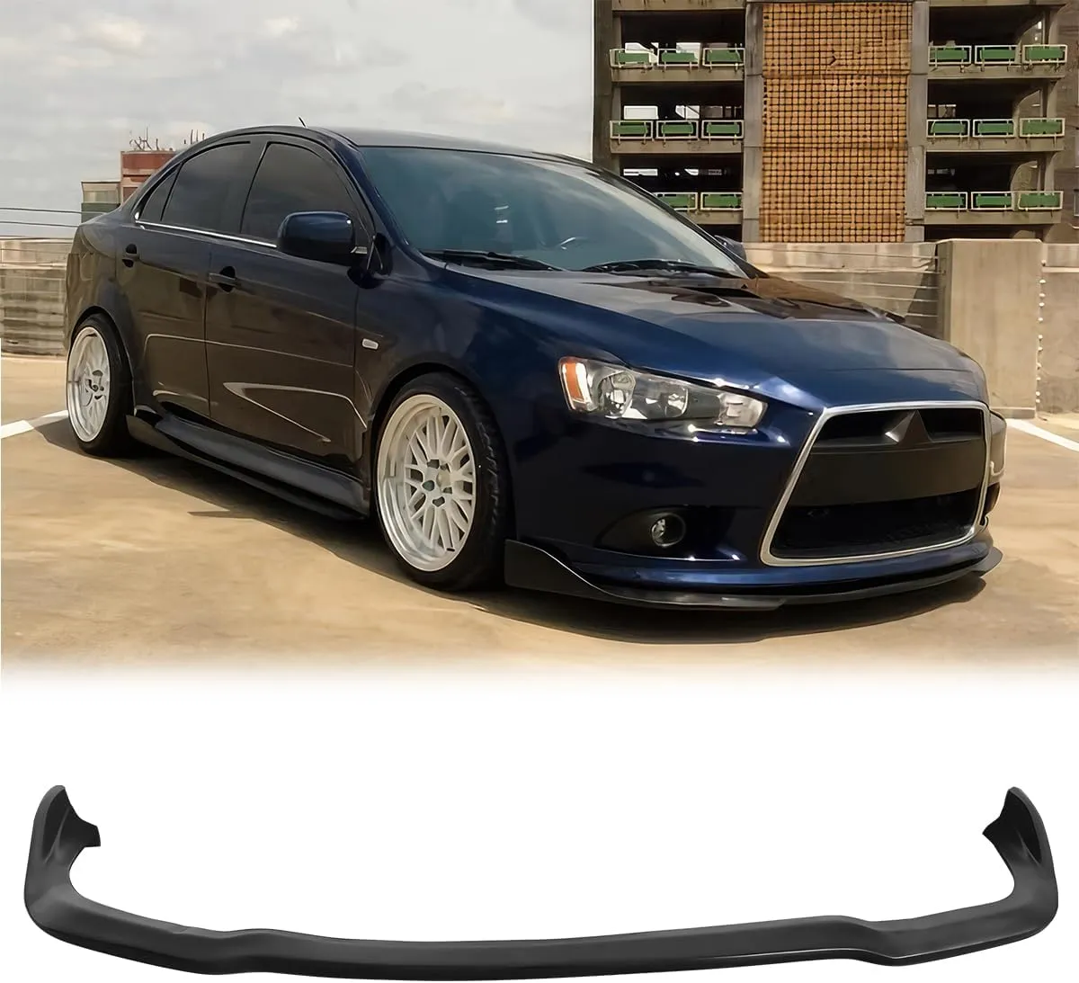 Front Bumper Lip Chin Spoiler, Compatible with 2009-2014 Mitsubishi Lancer Ralliart, CS2 Style Flexible Polyurethane(PU) Front Lower Splitter Protector, Unpainted Black