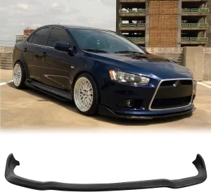 Front Bumper Lip Chin Spoiler, Compatible with 2009-2014 Mitsubishi Lancer Ralliart, CS2 Style Flexible Polyurethane(PU) Front Lower Splitter Protector, Unpainted Black