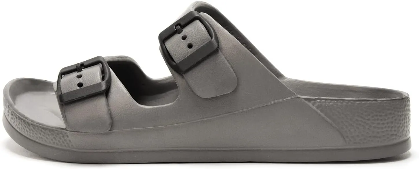 FUNKYMONKEY Men's Comfort Slides Double Buckle Adjustable EVA Flat Sandals