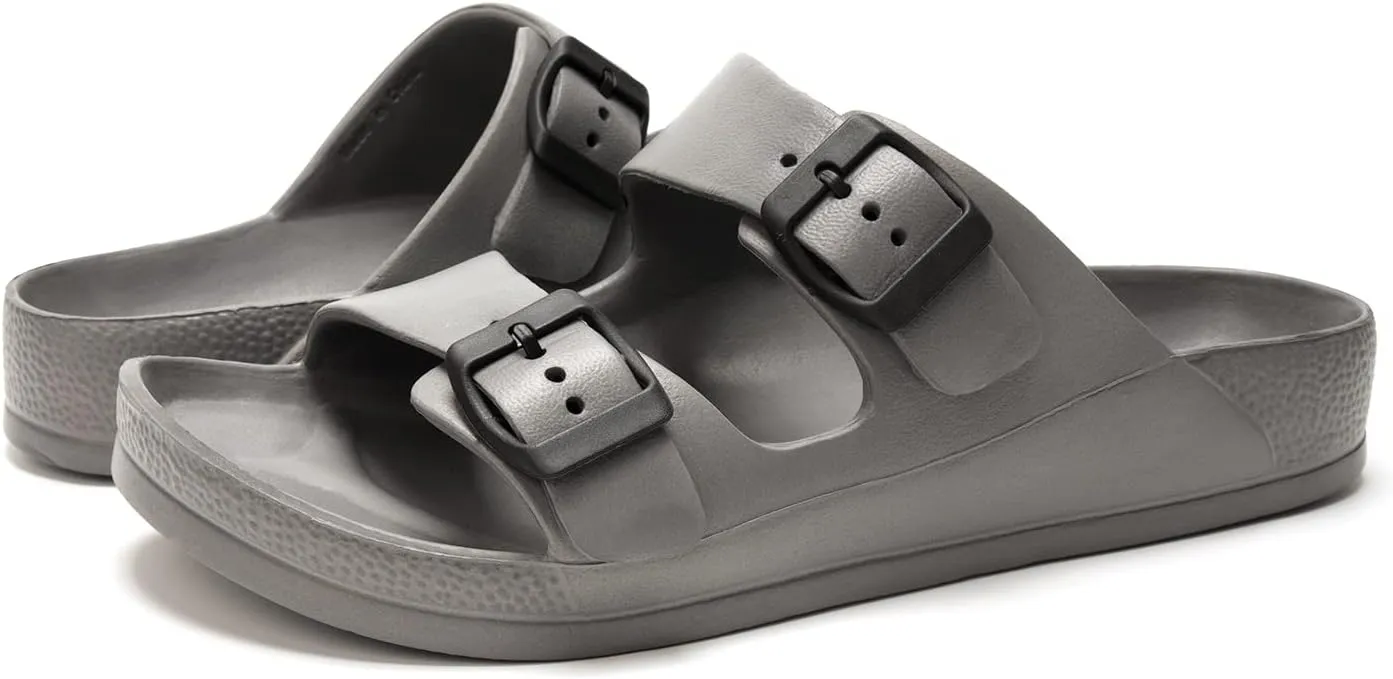 FUNKYMONKEY Men's Comfort Slides Double Buckle Adjustable EVA Flat Sandals