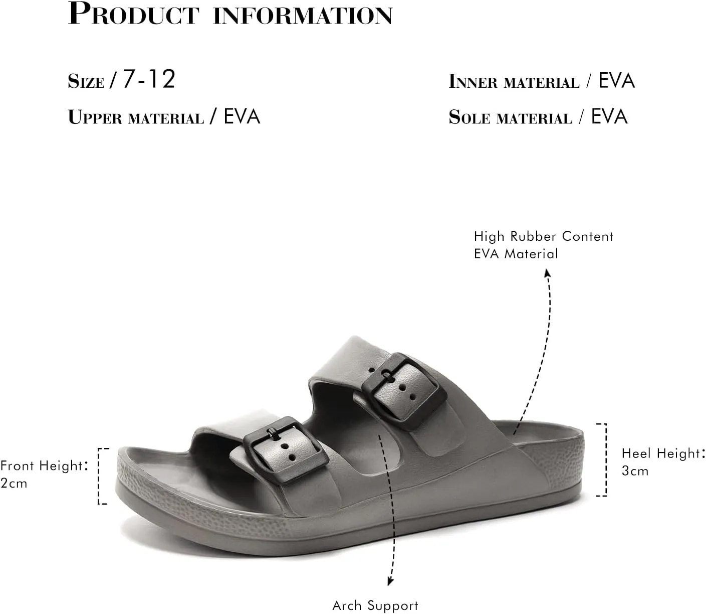 FUNKYMONKEY Men's Comfort Slides Double Buckle Adjustable EVA Flat Sandals