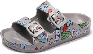 FUNKYMONKEY Unisex-Child Slides Double Buckle Adjustable EVA Flat Sandals for Boys Girls
