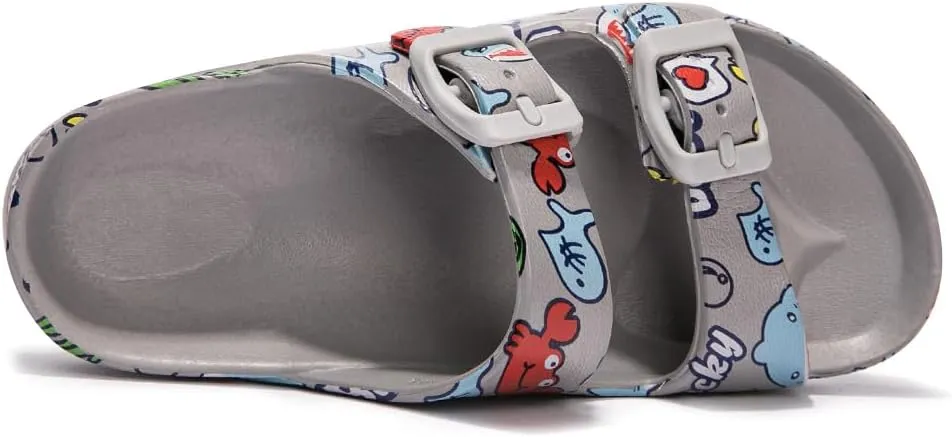 FUNKYMONKEY Unisex-Child Slides Double Buckle Adjustable EVA Flat Sandals for Boys Girls