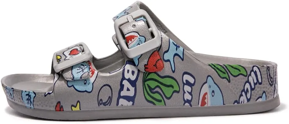FUNKYMONKEY Unisex-Child Slides Double Buckle Adjustable EVA Flat Sandals for Boys Girls