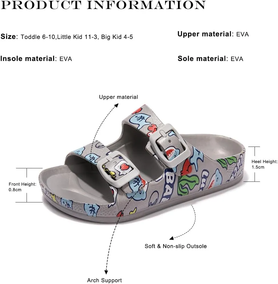 FUNKYMONKEY Unisex-Child Slides Double Buckle Adjustable EVA Flat Sandals for Boys Girls