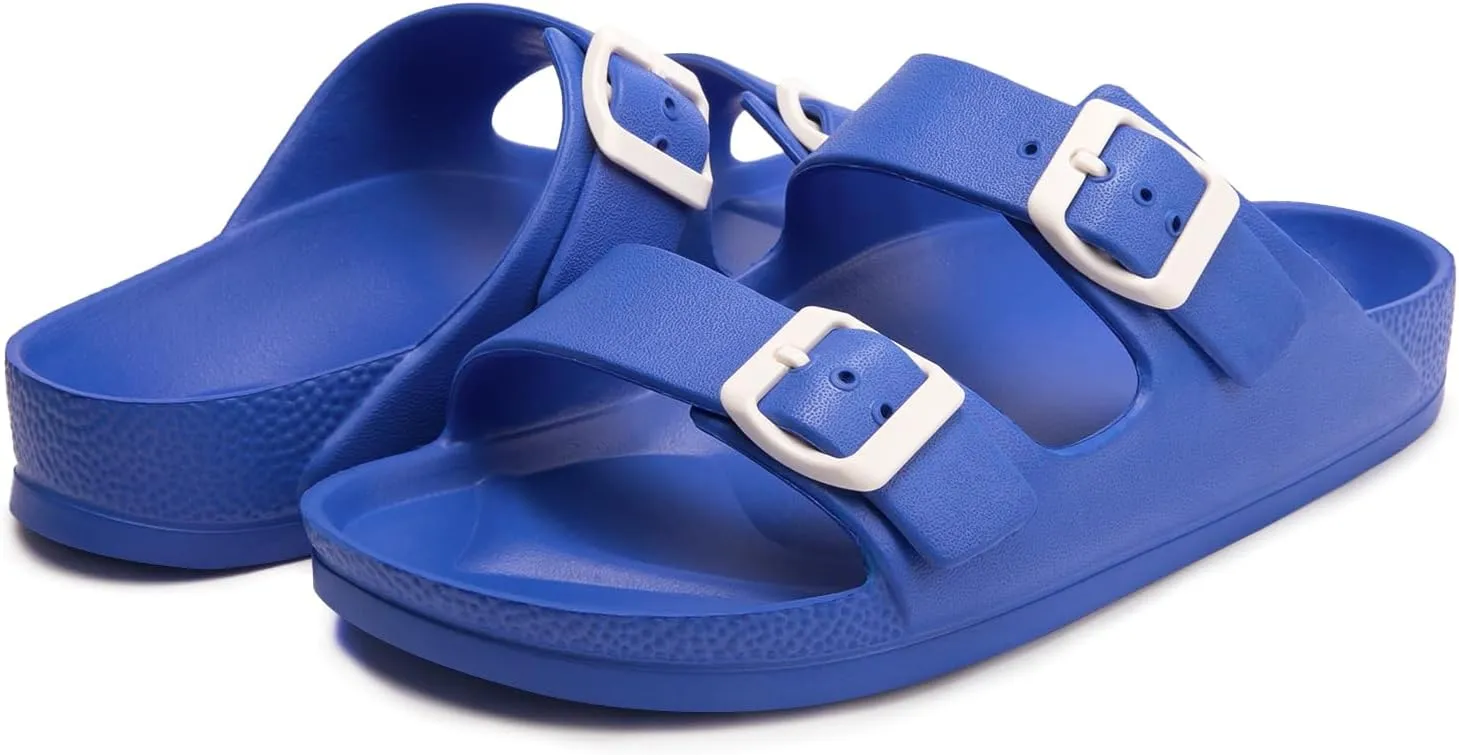 FUNKYMONKEY Women's Comfort Slides Double Buckle Adjustable Plastics Flat Sandals