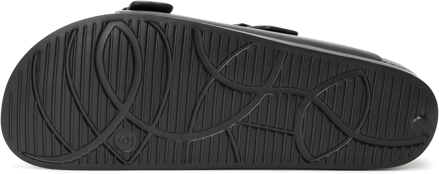 FUNKYMONKEY Women's Comfort Slides Double Buckle Adjustable Plastics Flat Sandals