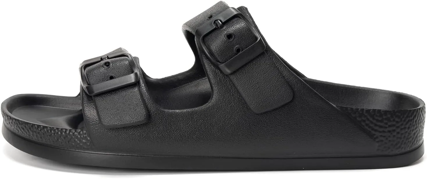 FUNKYMONKEY Women's Comfort Slides Double Buckle Adjustable Plastics Flat Sandals