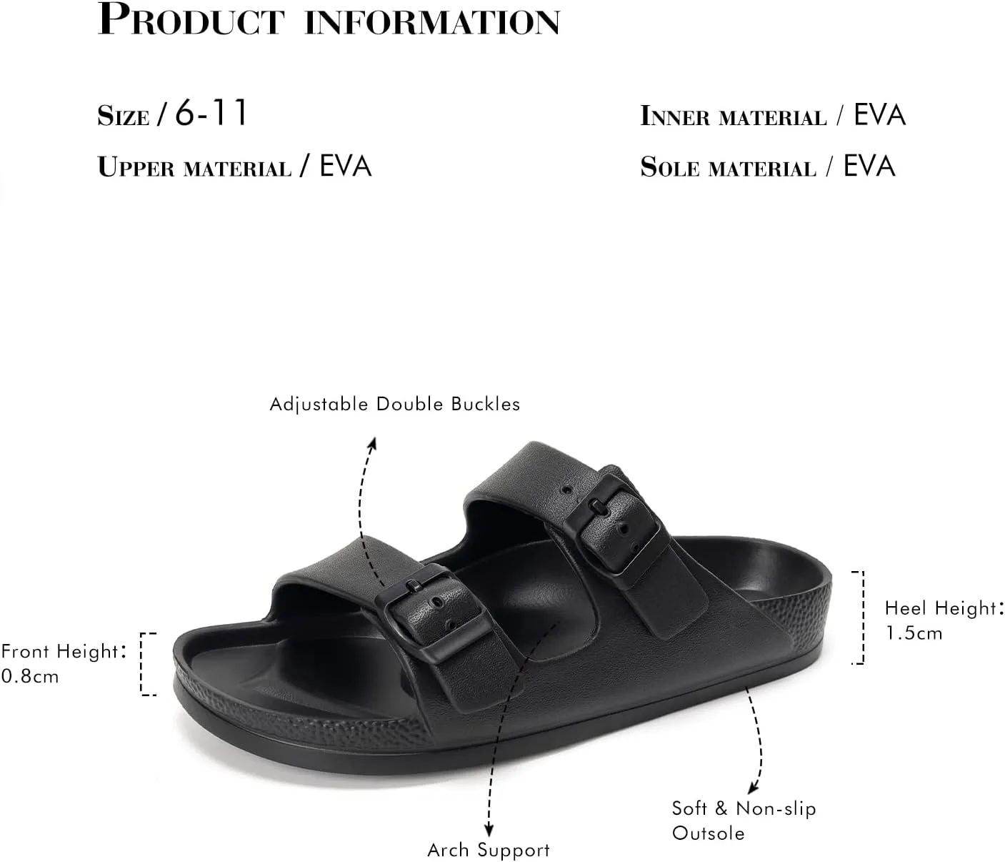 FUNKYMONKEY Women's Comfort Slides Double Buckle Adjustable Plastics Flat Sandals