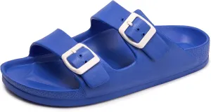 FUNKYMONKEY Women's Comfort Slides Double Buckle Adjustable Plastics Flat Sandals