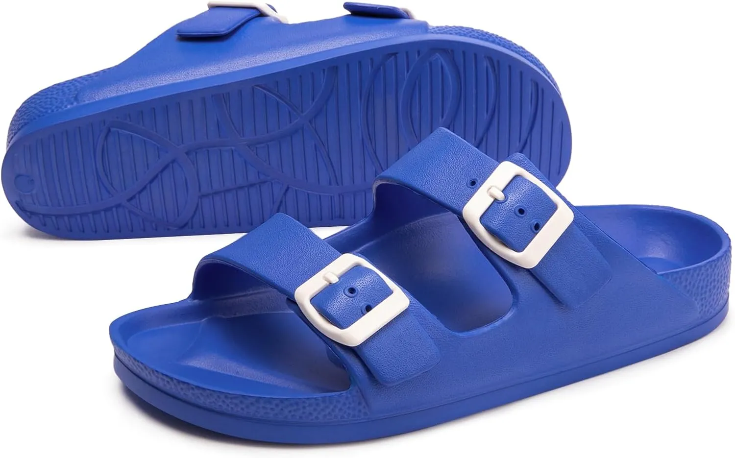 FUNKYMONKEY Women's Comfort Slides Double Buckle Adjustable Plastics Flat Sandals