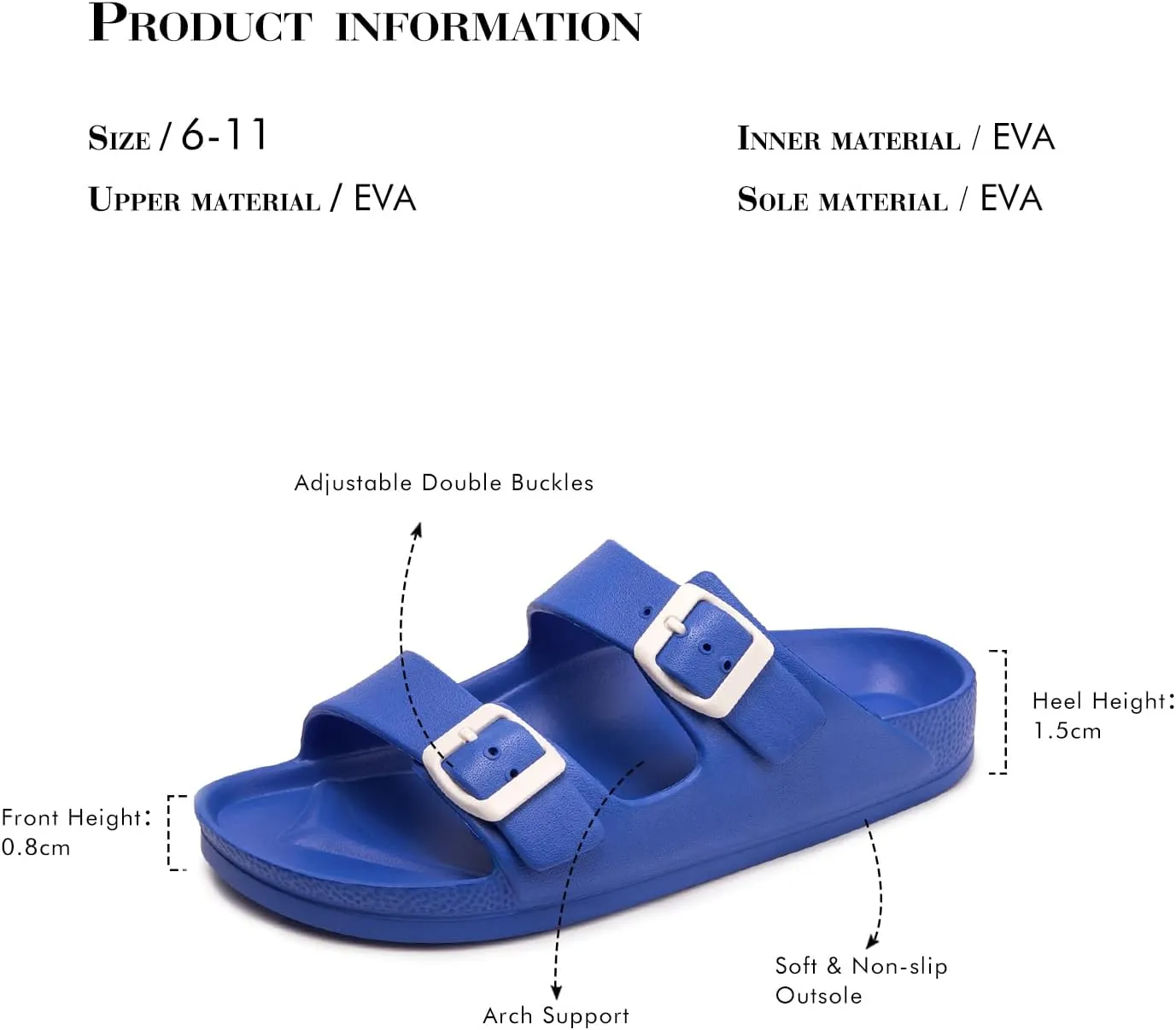 FUNKYMONKEY Women's Comfort Slides Double Buckle Adjustable Plastics Flat Sandals