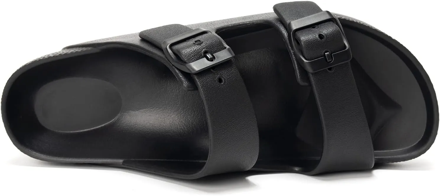 FUNKYMONKEY Women's Comfort Slides Double Buckle Adjustable Plastics Flat Sandals
