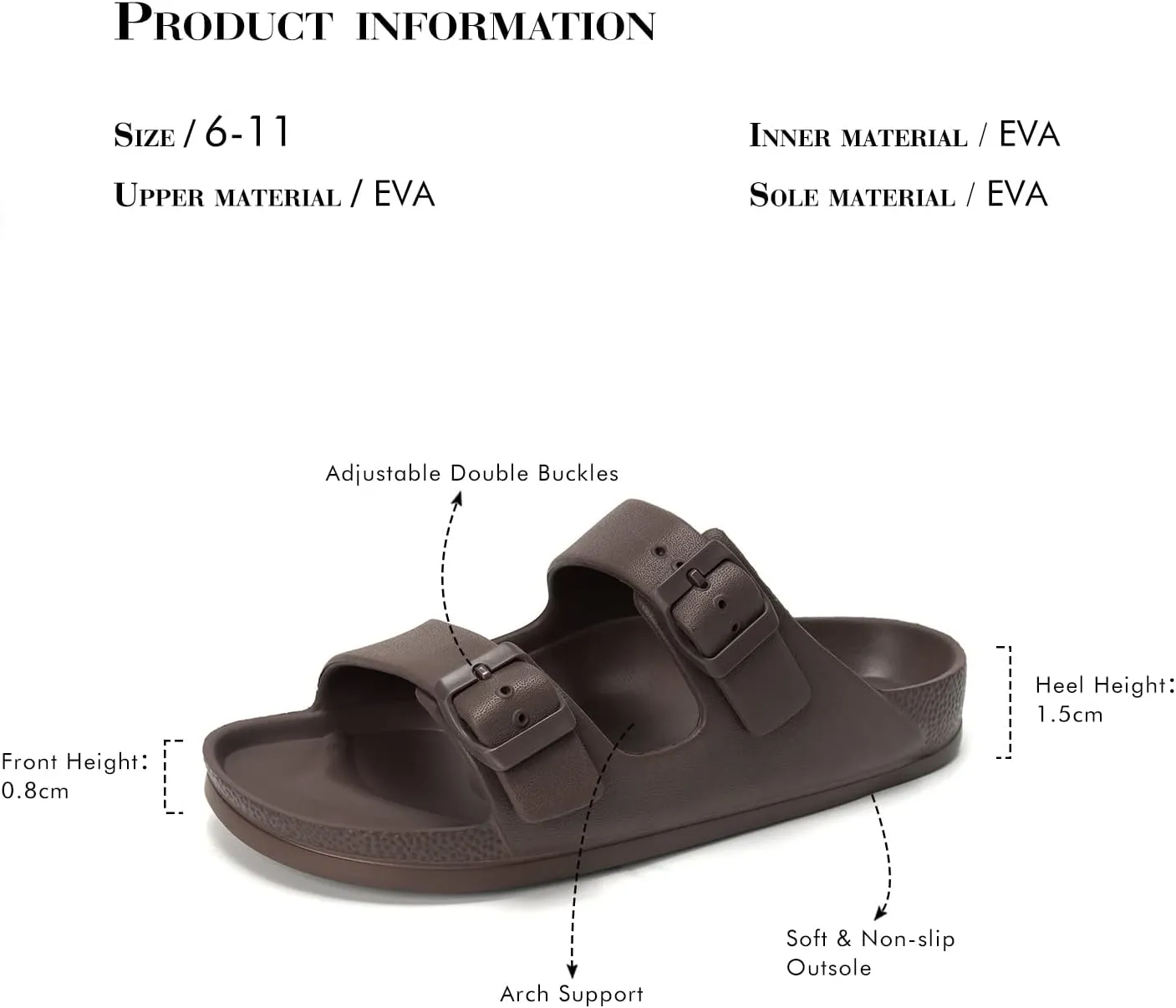 FUNKYMONKEY Women's Comfort Slides Double Buckle Adjustable Plastics Flat Sandals