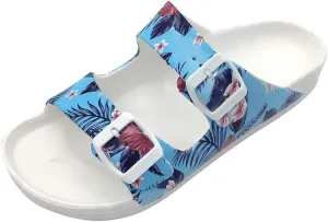 FUNKYMONKEY Women's Comfort Slides Double Buckle Adjustable Plastics Flat Sandals