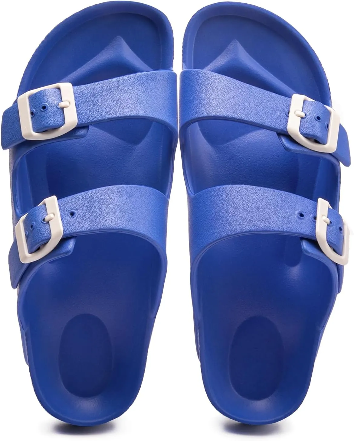 FUNKYMONKEY Women's Comfort Slides Double Buckle Adjustable Plastics Flat Sandals