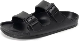 FUNKYMONKEY Women's Comfort Slides Double Buckle Adjustable Plastics Flat Sandals