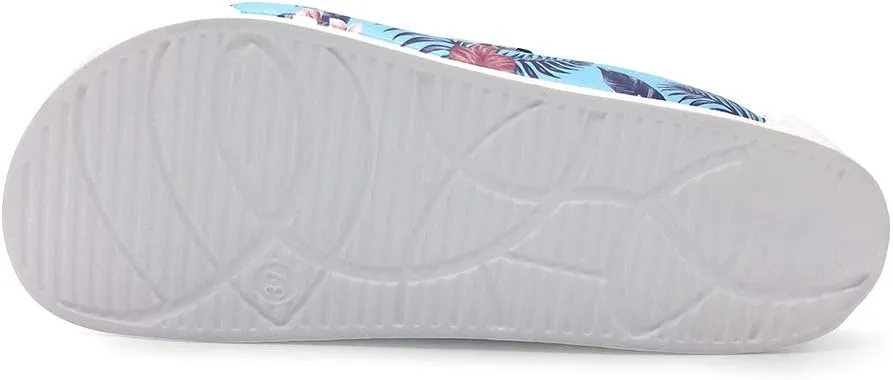 FUNKYMONKEY Women's Comfort Slides Double Buckle Adjustable Plastics Flat Sandals