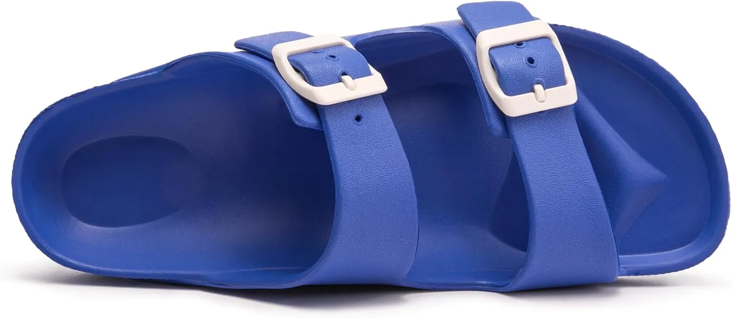 FUNKYMONKEY Women's Comfort Slides Double Buckle Adjustable Plastics Flat Sandals