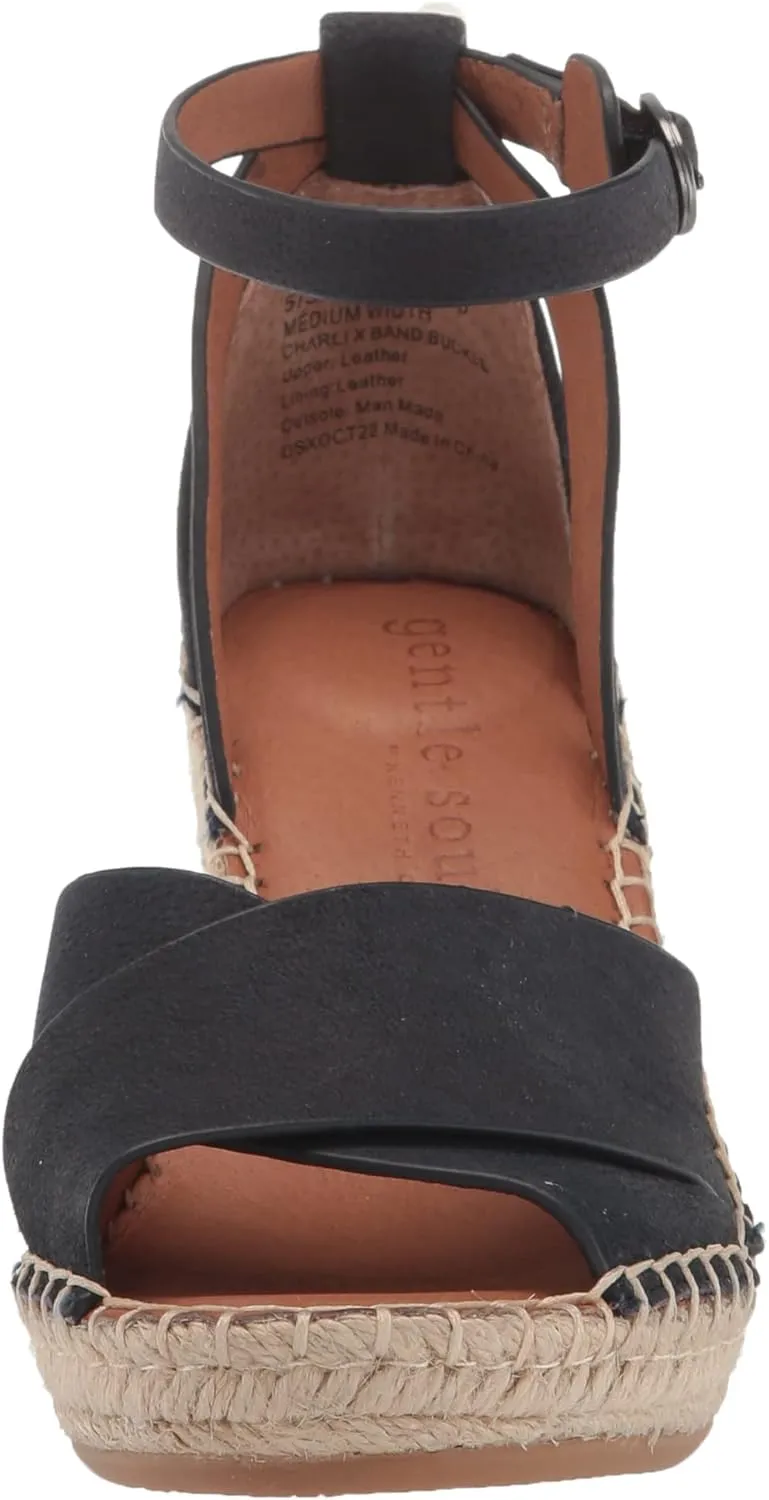 Gentle Souls by Kenneth Cole Women's Charli X Band Buckle Heeled Sandal Espadrille Wedge