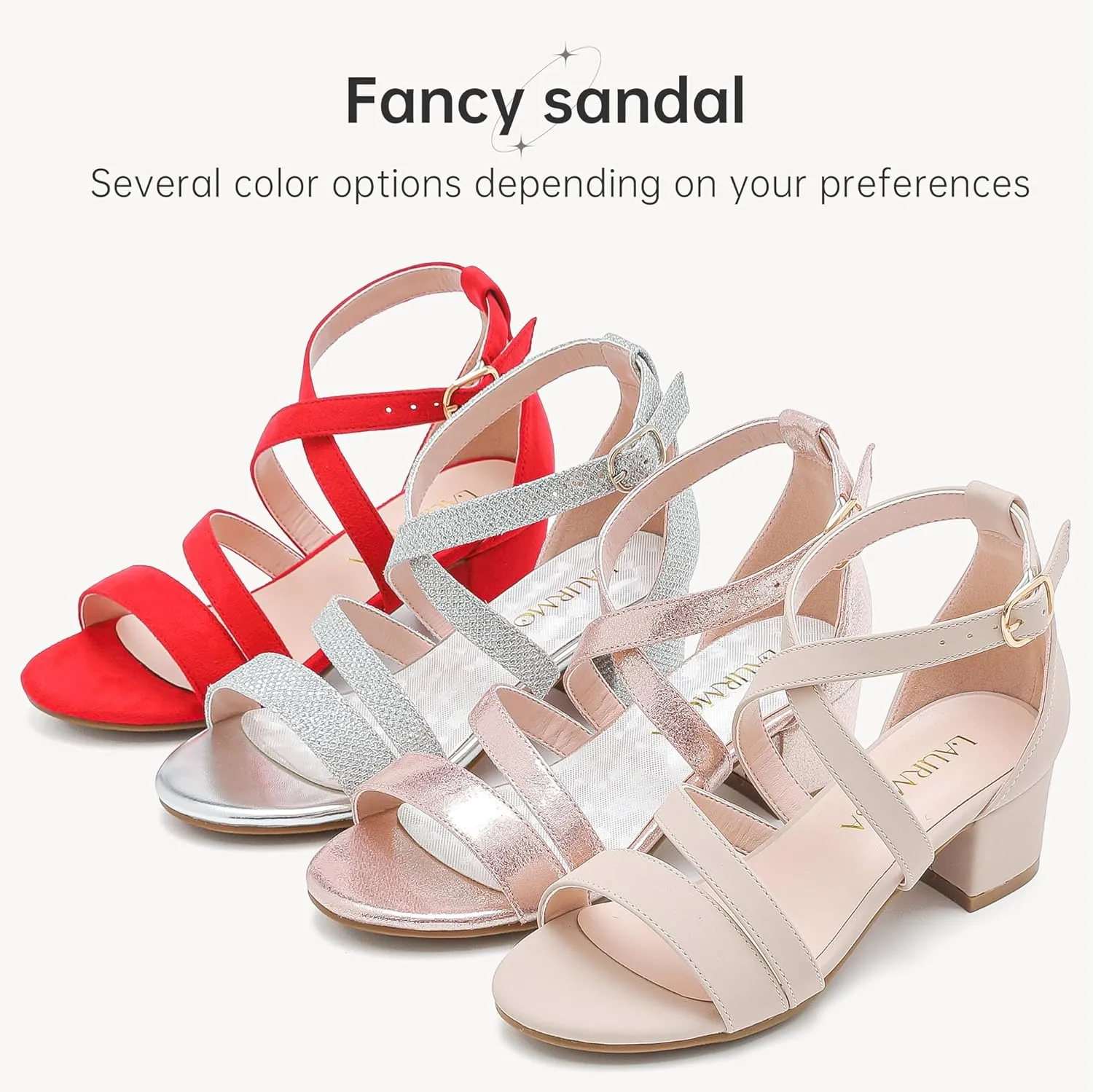Girls Sandals Chunky High Heel Strappy Open Toe Ankle Strap Dress Shoes for Little Big Kids in Wedding Party