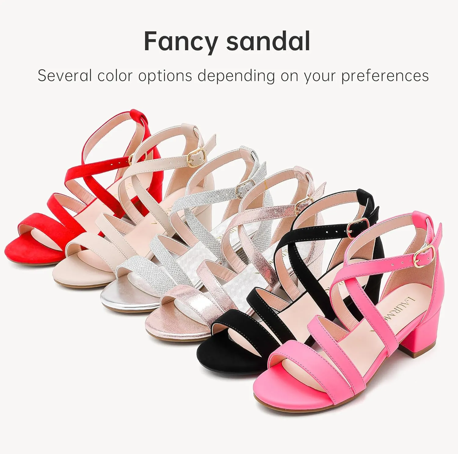Girls Sandals Chunky High Heel Strappy Open Toe Ankle Strap Dress Shoes for Little Big Kids in Wedding Party