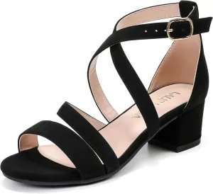 Girls Sandals Chunky High Heel Strappy Open Toe Ankle Strap Dress Shoes for Little Big Kids in Wedding Party