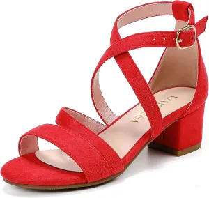 Girls Sandals Chunky High Heel Strappy Open Toe Ankle Strap Dress Shoes for Little Big Kids in Wedding Party